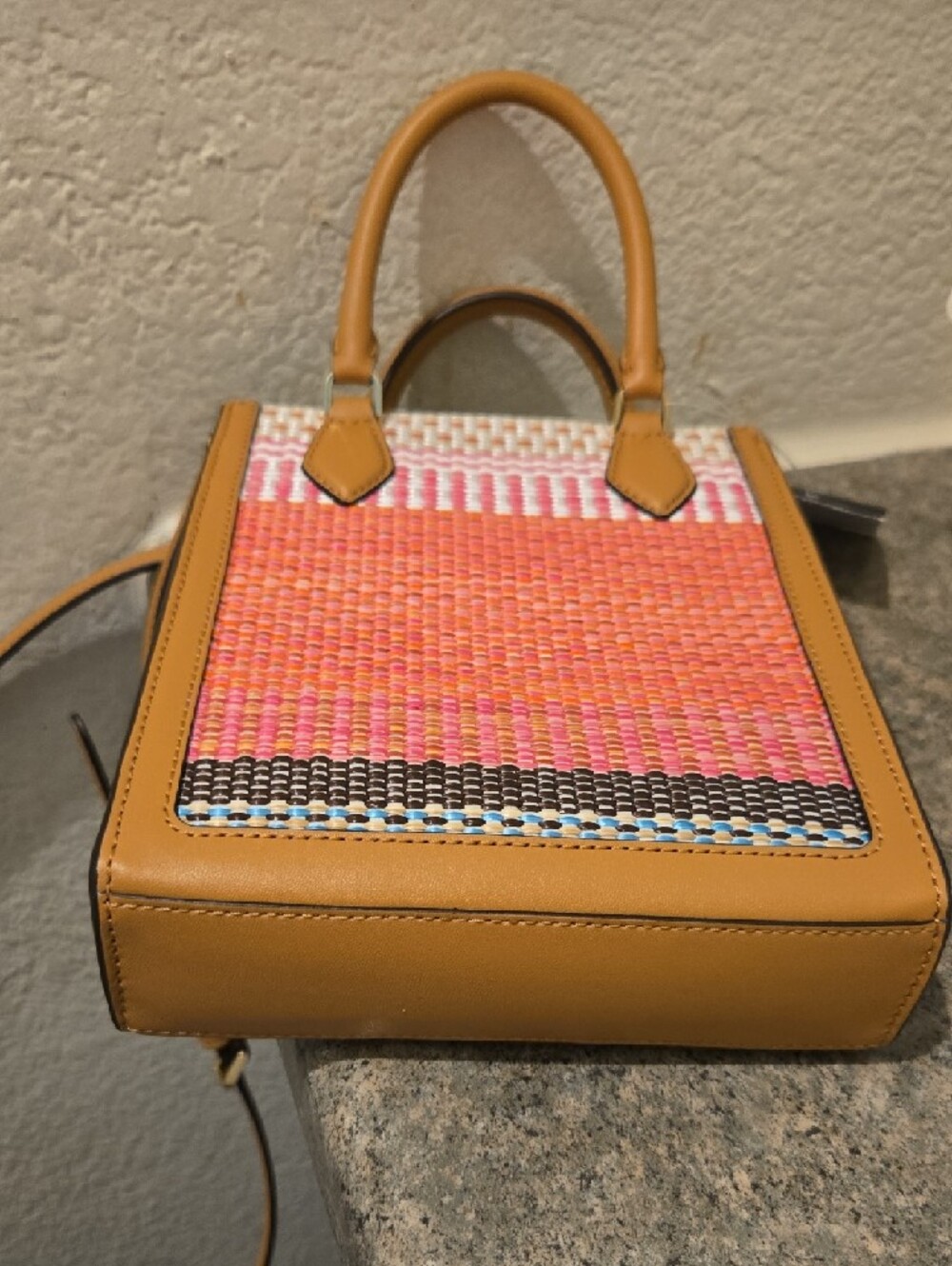Kate spade Pink and Orange Woven Mini Tote with Tan Leather Trim Nwt - Picture 4 of 4